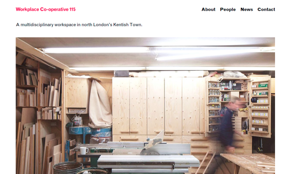 Homepage of 115.org.uk with a picture of the workshop.