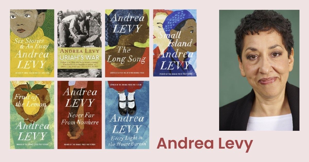 portrait of smiling woman alongside seven book covers.