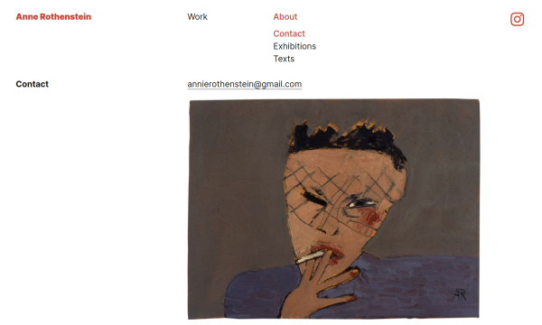 website screenshot: Anne Rothenstein, painting of woman smoking.