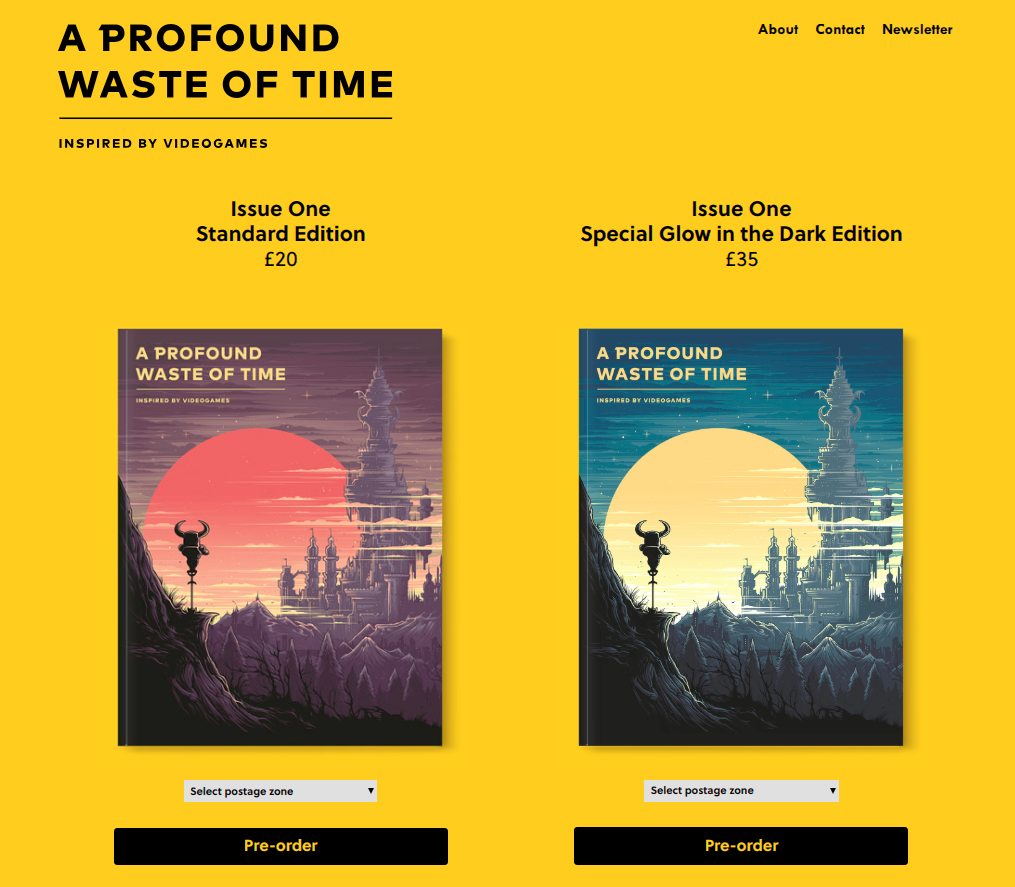 Screenshot of A Profound Waste of Time website showing two magazine covers.