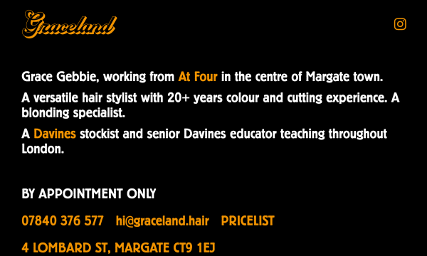 website screenshot of Graceland hair salon in Margate.