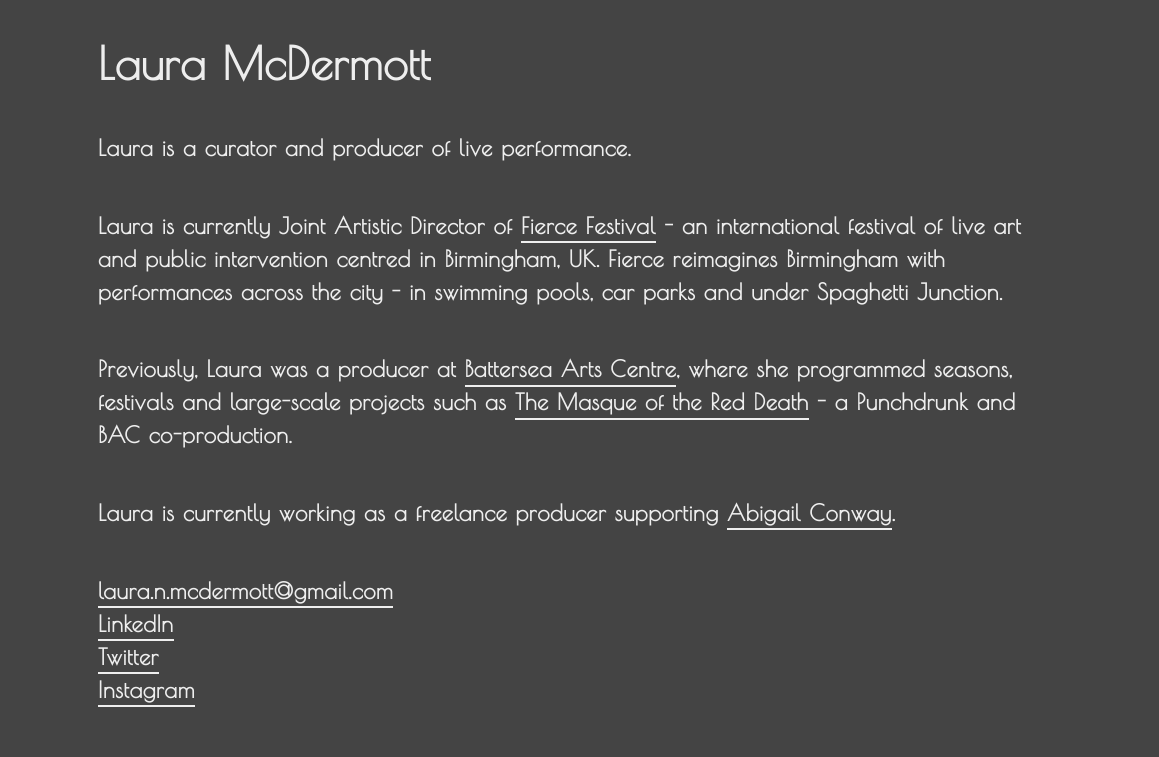 Homepage of Laura McDermott.