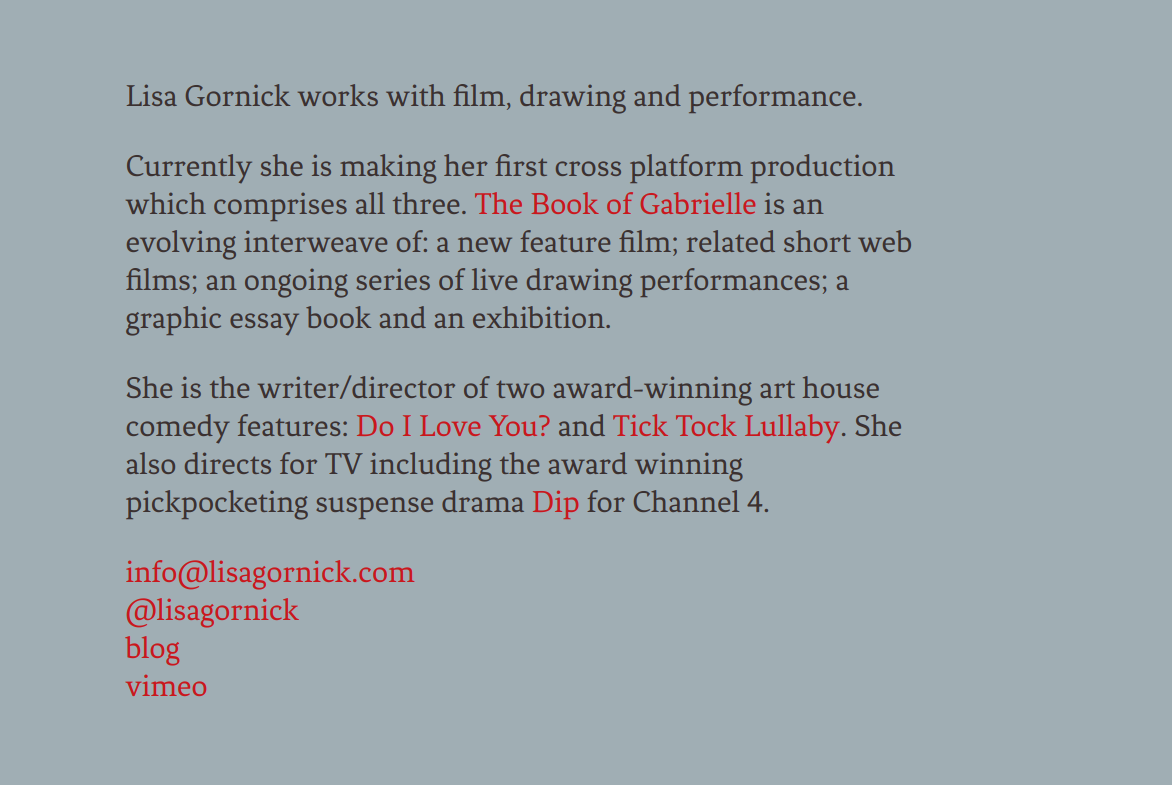 Screenshot of Lisa Gornick's previous website.