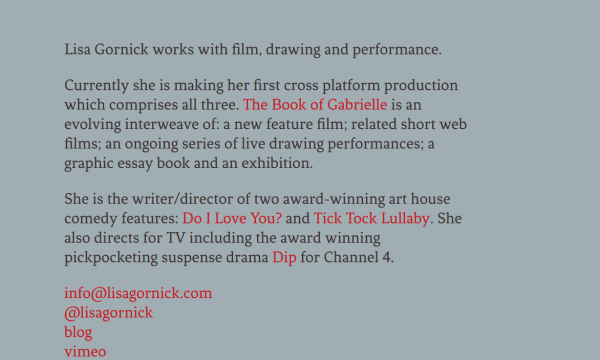 Screenshot of Lisa Gornick's previous website.