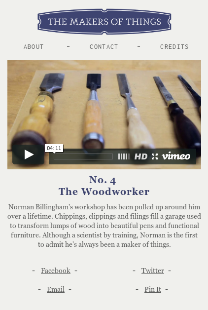 Mobile screenshot of documentary film series The Makers of Things.