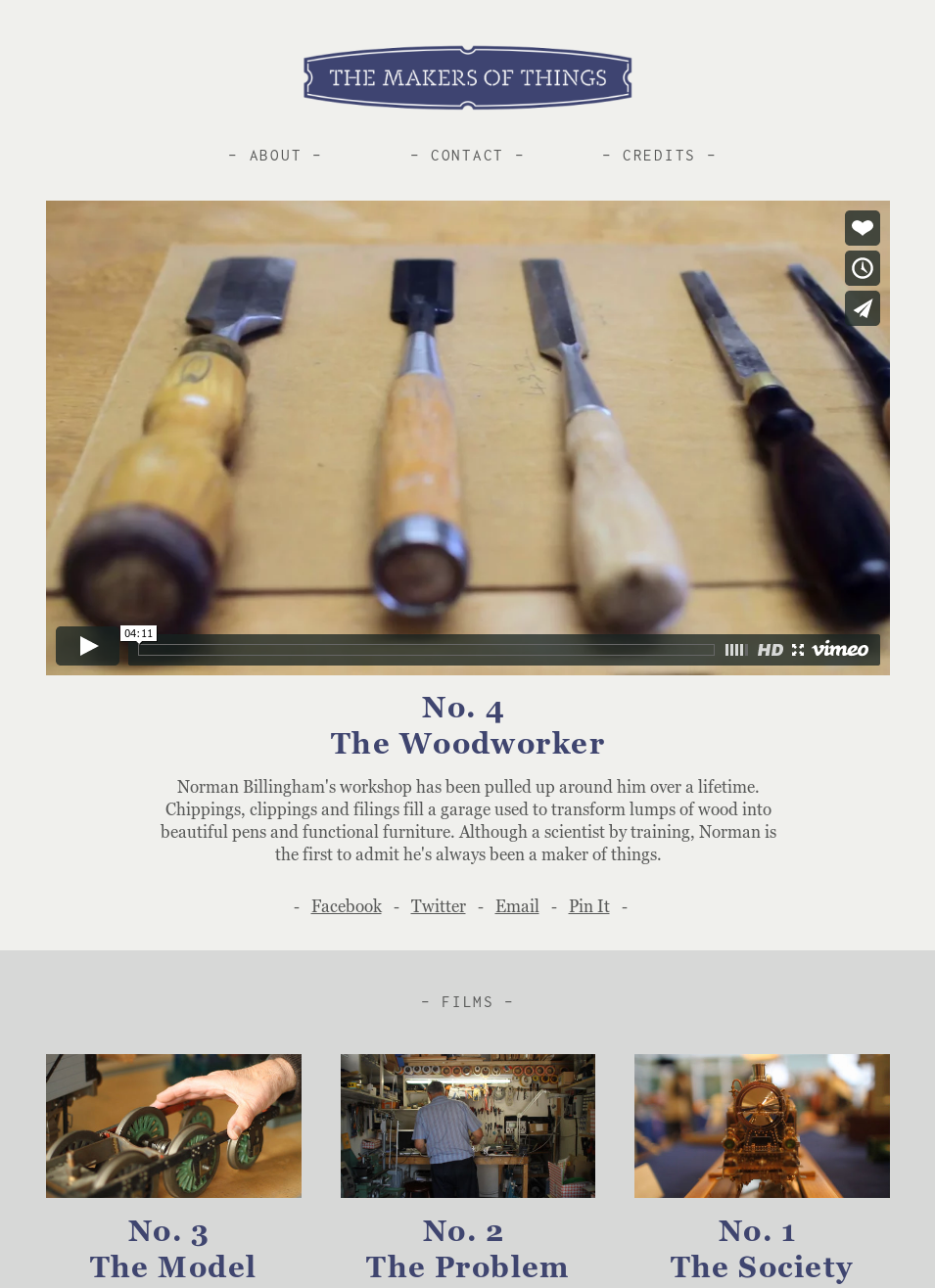 Desktop screenshot of documentary film series The Makers of Things.